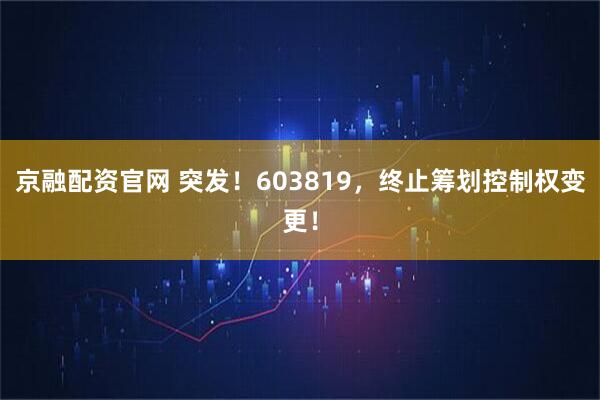 京融配资官网 突发！603819，终止筹划控制权变更！